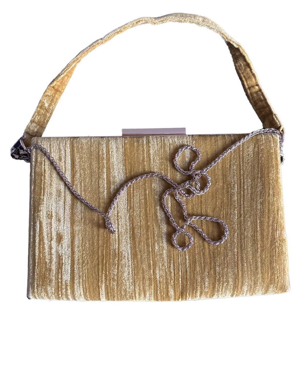Zara Gold Velvet Evening Shoulder Bag